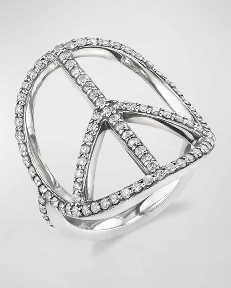 Pave Diamond Peace Sign Ring, Size 8